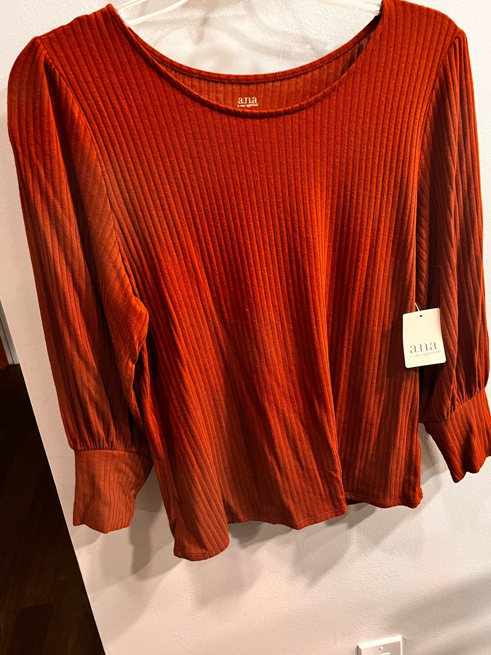 a.n.a Ribbed Long-Sleeve Tee in Deep Rust Orange - Picture 2 of 2